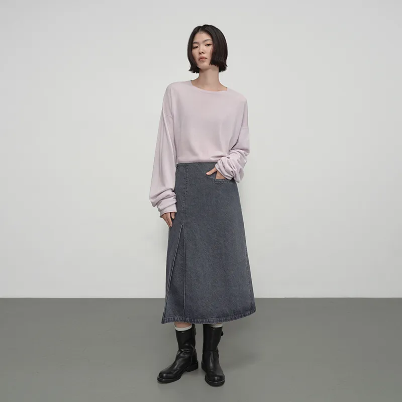 SINBOS Denim Long Skirt Women's Blue Gray-5
