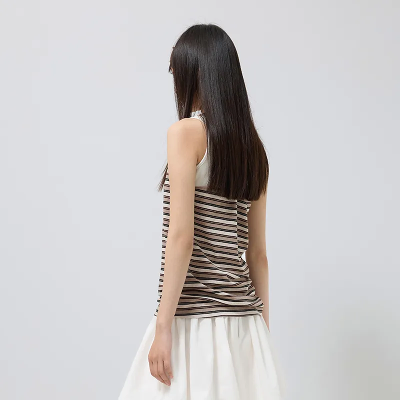 SINBOS Tank Tops Women's Coffee Stripes-4