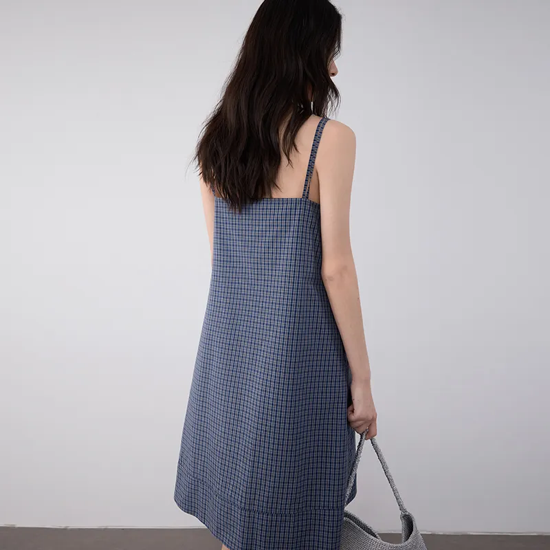SINBOS Slip Dress Women's Haze Blue Plaid-5