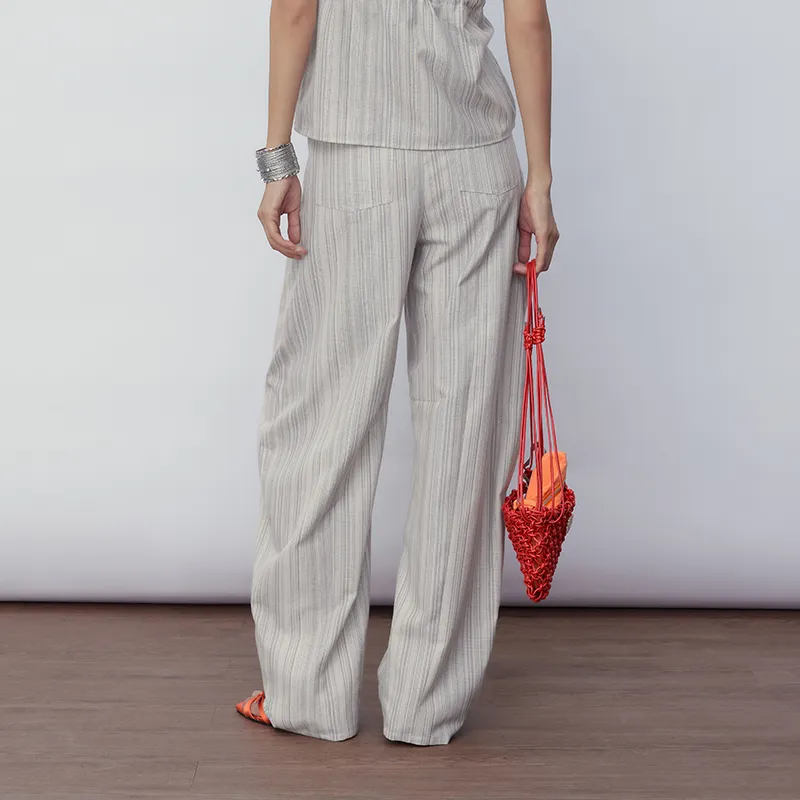 SINBOS Casual Pants Women's Elegant Gray Stripes-4