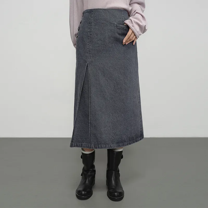 SINBOS Denim Long Skirt Women's Blue Gray-3