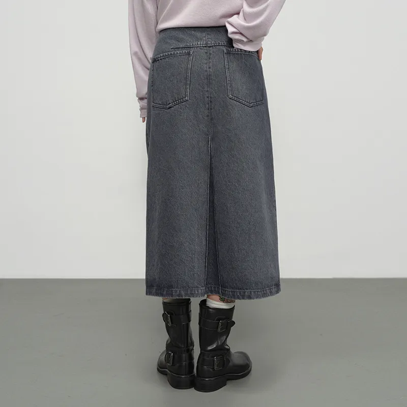 SINBOS Denim Long Skirt Women's Blue Gray-4