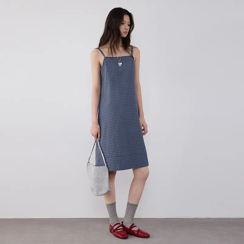SINBOS Slip Dress Women's Haze Blue Plaid-3