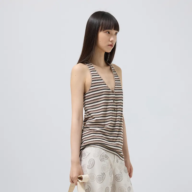 SINBOS Tank Tops Women's Coffee Stripes-3