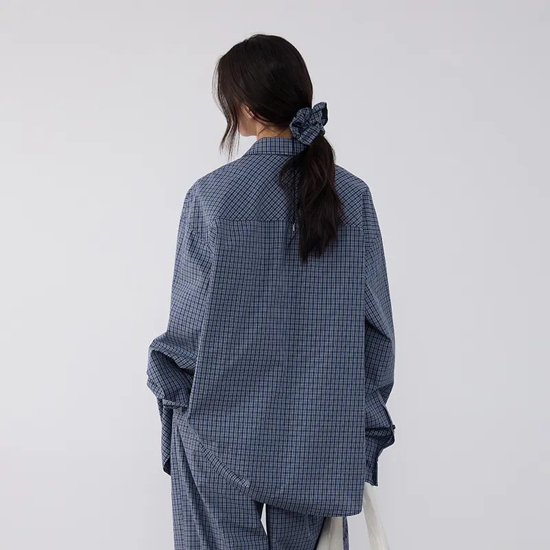 SINBOS Shirt Women's Haze Blue Plaid-4