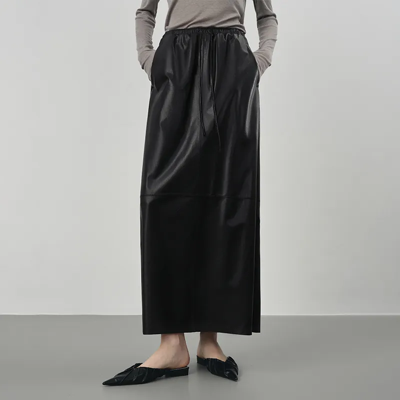 SINBOS Leather Long Skirt Women's Smoke Ink-2