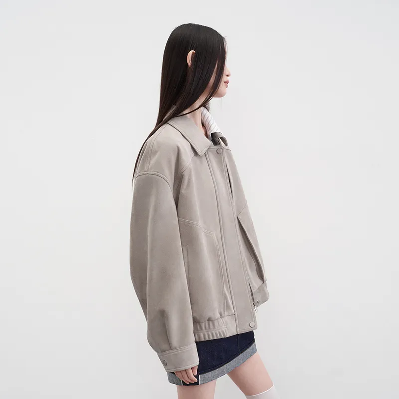 SINBOS Leather Jackets Women's Cloudy Gray-4