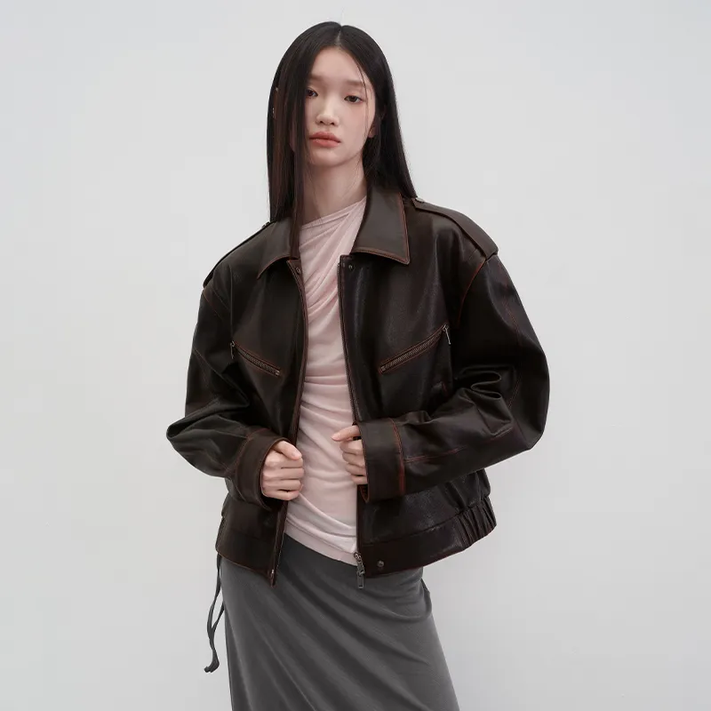 SINBOS Leather Jackets Women's Hazelnut Brown-3