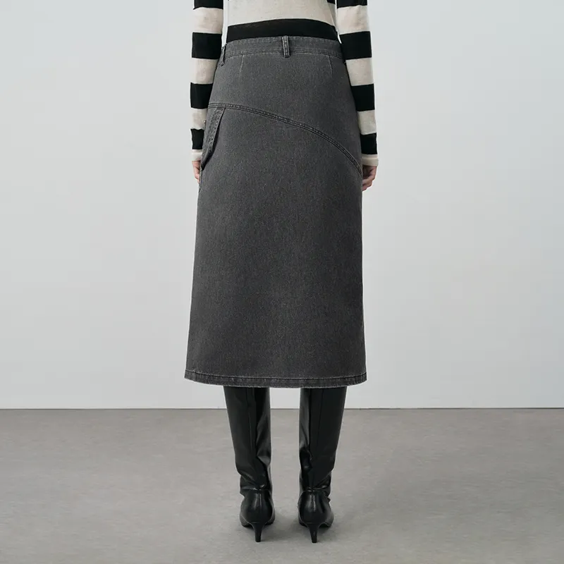 SINBOS Denim Long Skirt Women's Black Gray-4