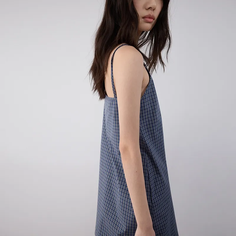 SINBOS Slip Dress Women's Haze Blue Plaid-4
