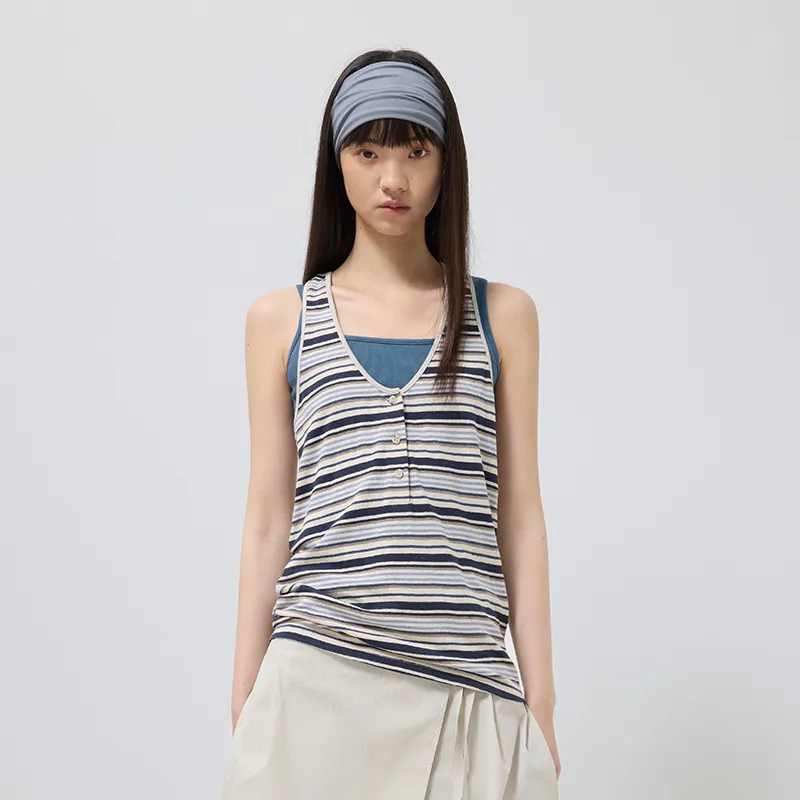 SINBOS Tank Tops Women's Blue Stripe-2