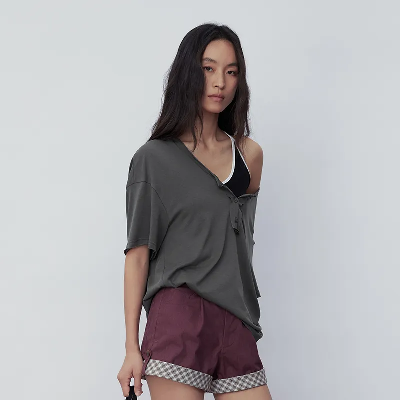 SINBOS Drop Shoulder Sleeve T Shirt Women's-3