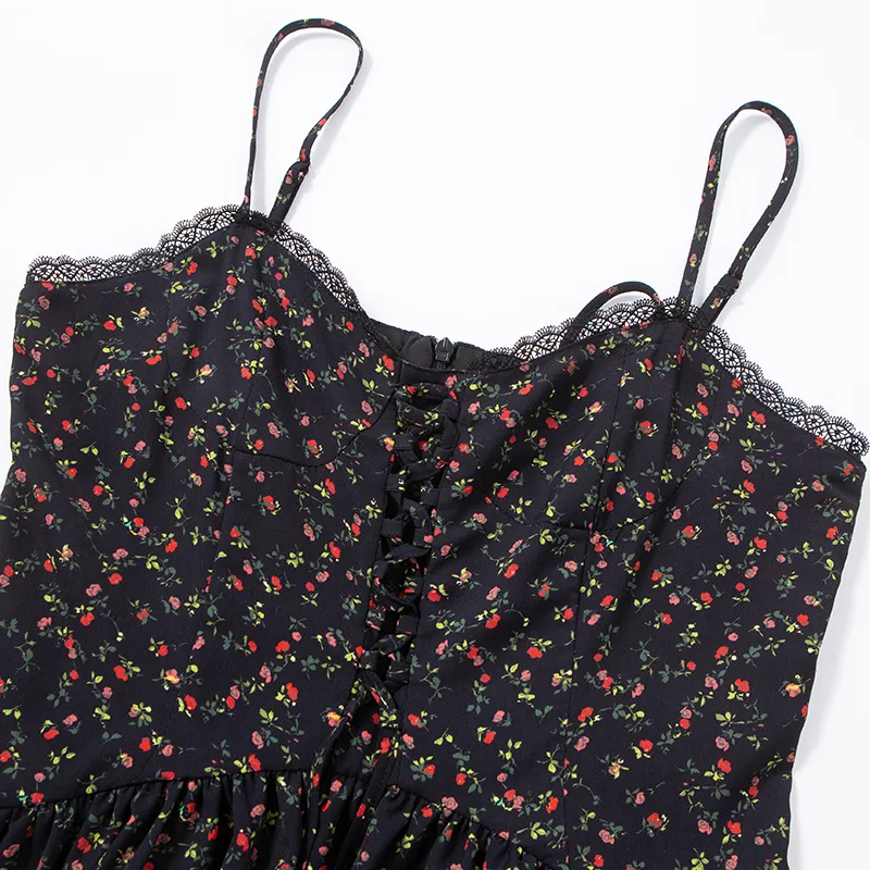 SINBOS Slip Dress Women's Black Floral-2
