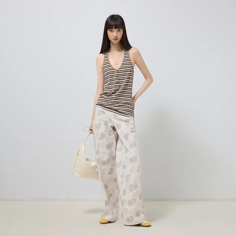 SINBOS Casual Pants Women's Coconut Milk White Pattern-5