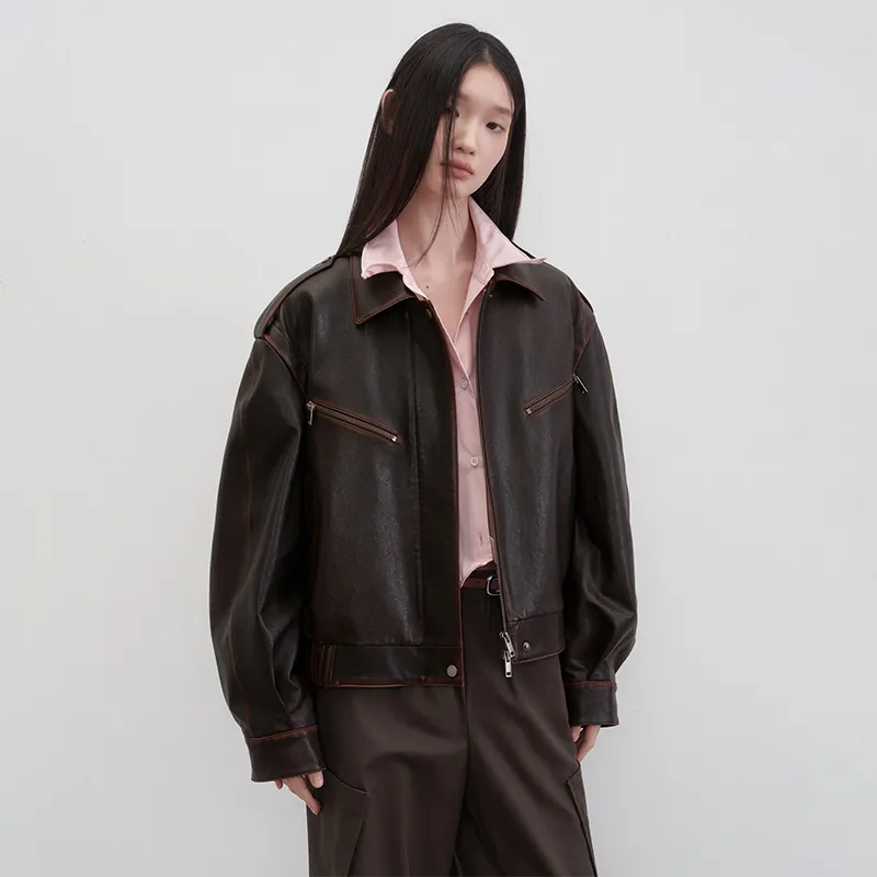 SINBOS Leather Jackets Women's Hazelnut Brown-2