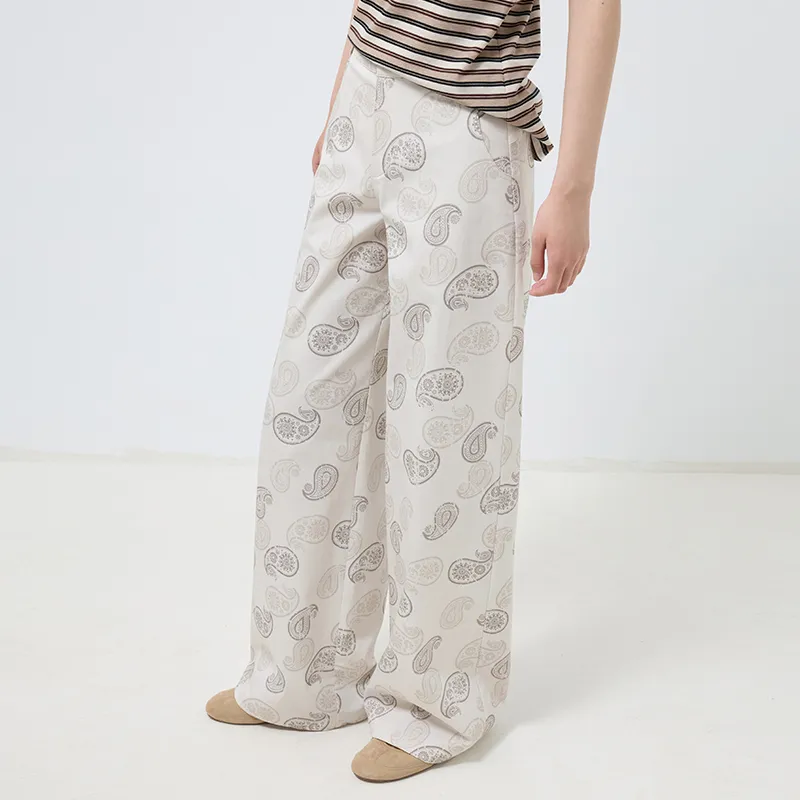SINBOS Casual Pants Women's Coconut Milk White Pattern-3