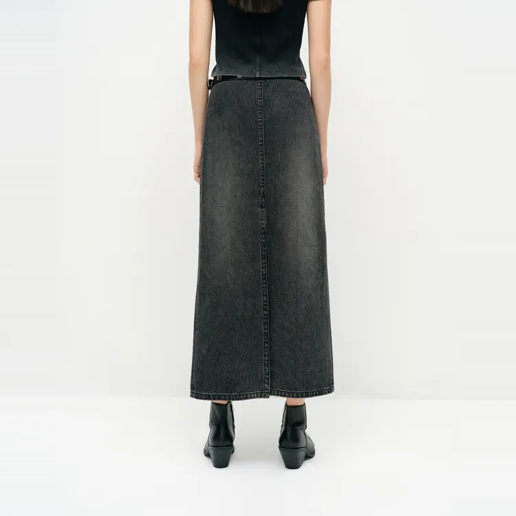 MOCO Denim Long Skirts Women's Denim Black-4
