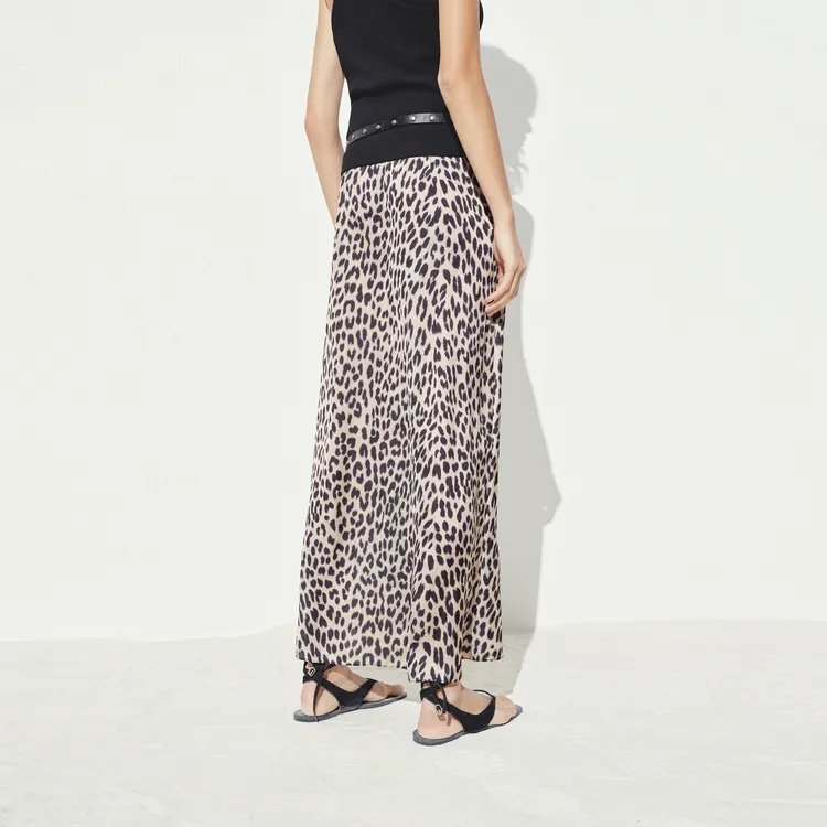 MOCO Casual Long Skirt Women's Camel Brown Leopard Print-4