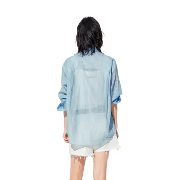 MO&CO Shirts Women's Light Blue With White Stripes