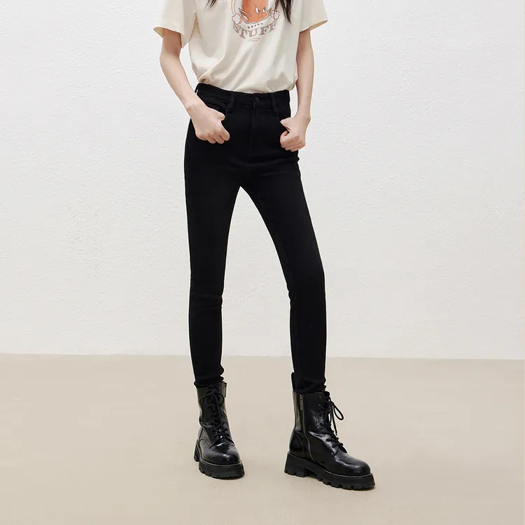 MO&CO Casual Pants Women's Denim Black-2