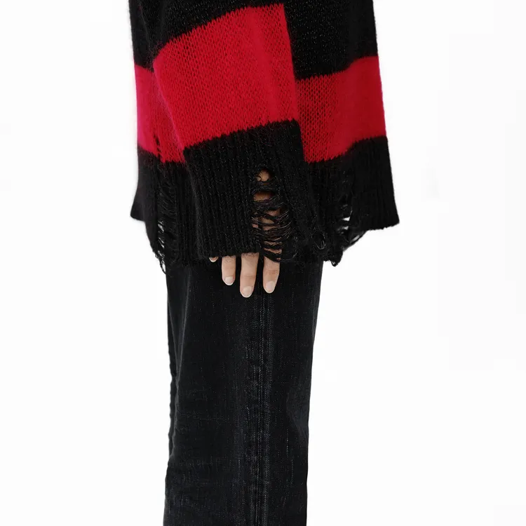MOCO Sweater Women's Red Black Stripes-3