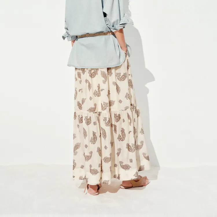 MOCO Casual Long Skirt Women's Apricot Base Paisley Pattern-4