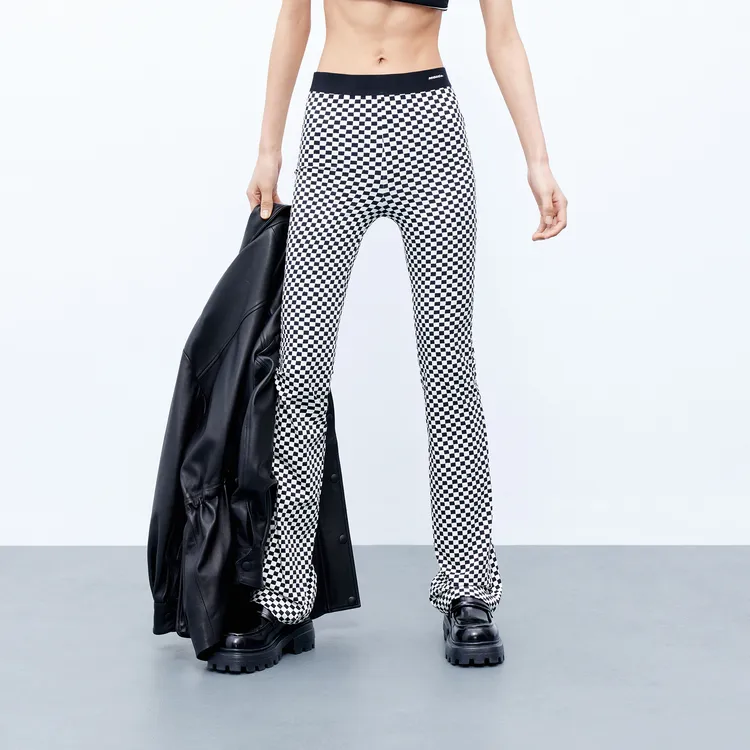 MO&CO Casual Pants Women's Black White-4