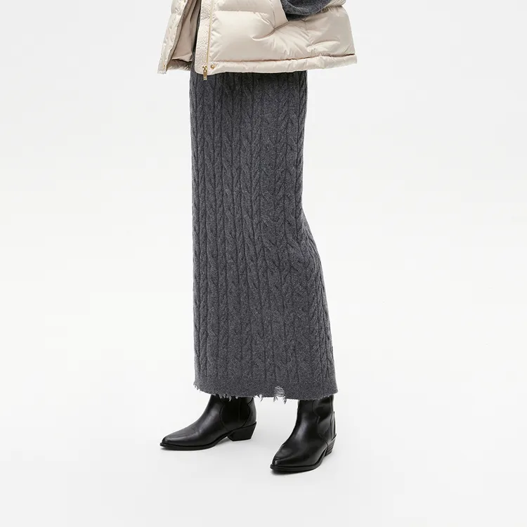 MO&CO Casual Long Skirts Women's Dark Heather Gray-4