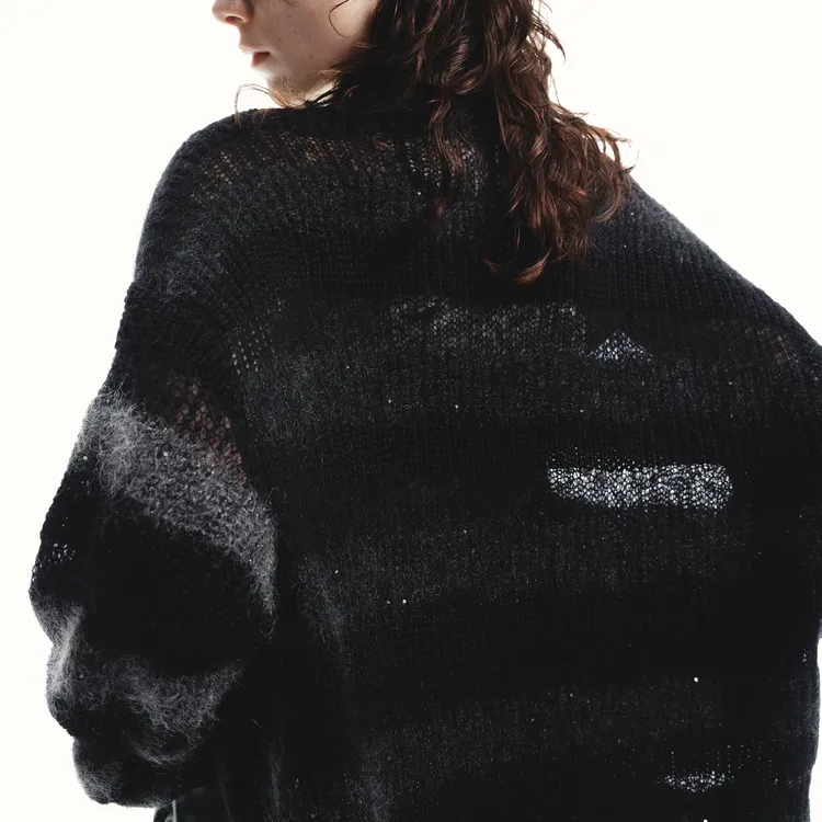 MOCO Sweater Women's Black Gray Stripes-5