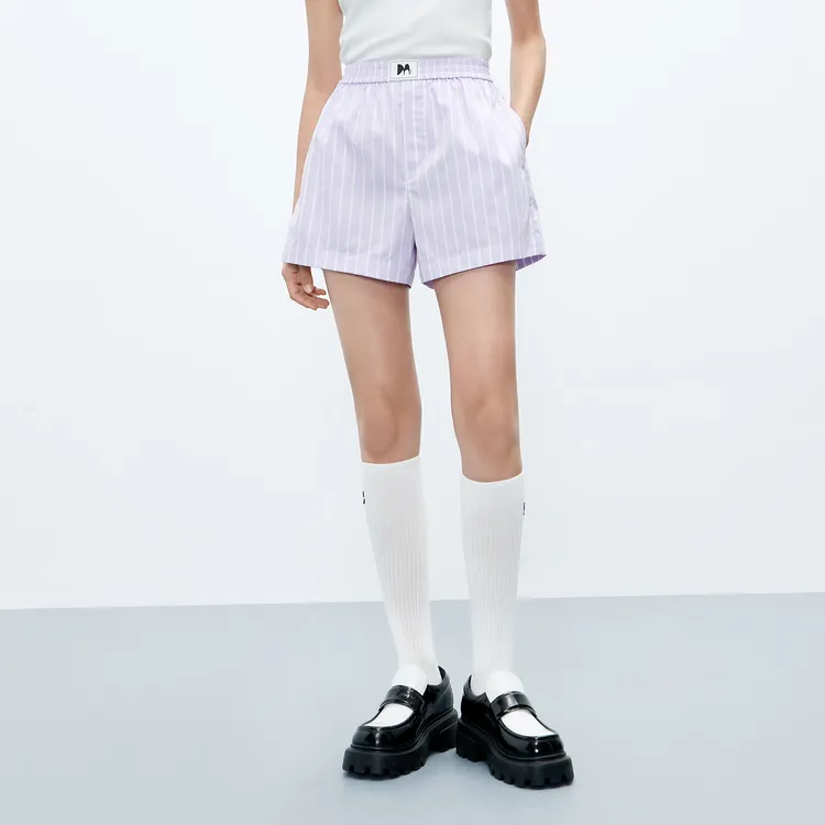 MO&CO Casual Shorts Women's Pink Purple Striped-2
