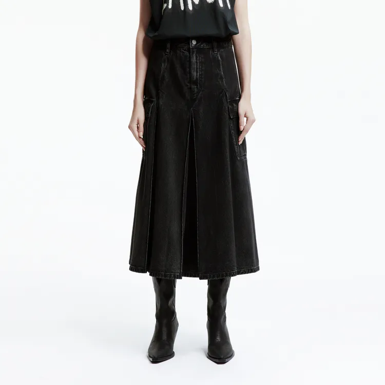 MOCO Denim Long Skirts Women's Denim Black-2