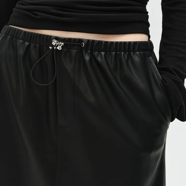 MOCO Leather Short Skirts Women's Black-5