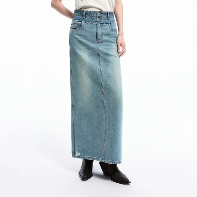 MOCO Denim Long Skirt Women's Light Blue-2