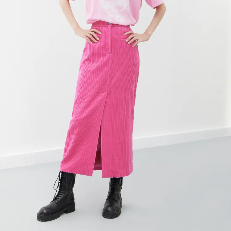MO&CO Casual Long Skirts Women's Neon Pink-3