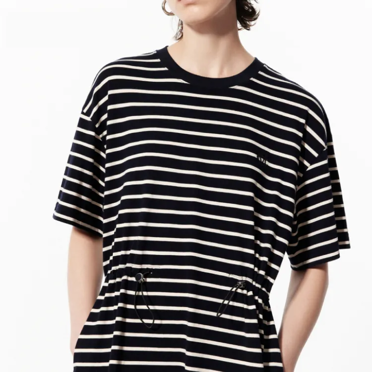 MOCO Dress Women's Blue Apricot Stripes-3