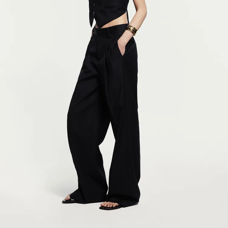 MOCO Casual Pants Women's Black Gray Stripes-4