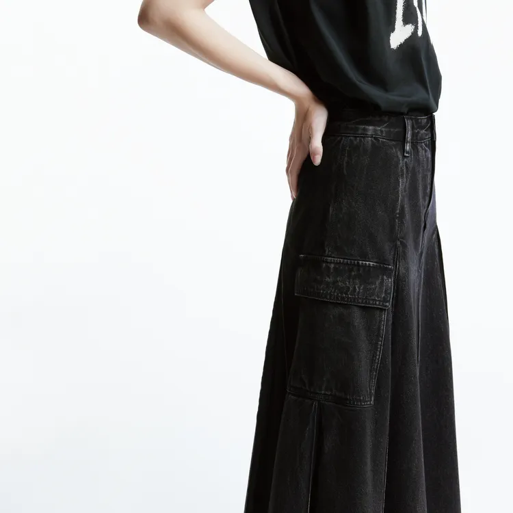 MOCO Denim Long Skirts Women's Denim Black-5