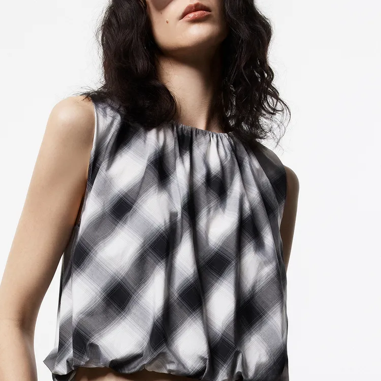 MOCO Tank Tops Women's Black White Plaid-2