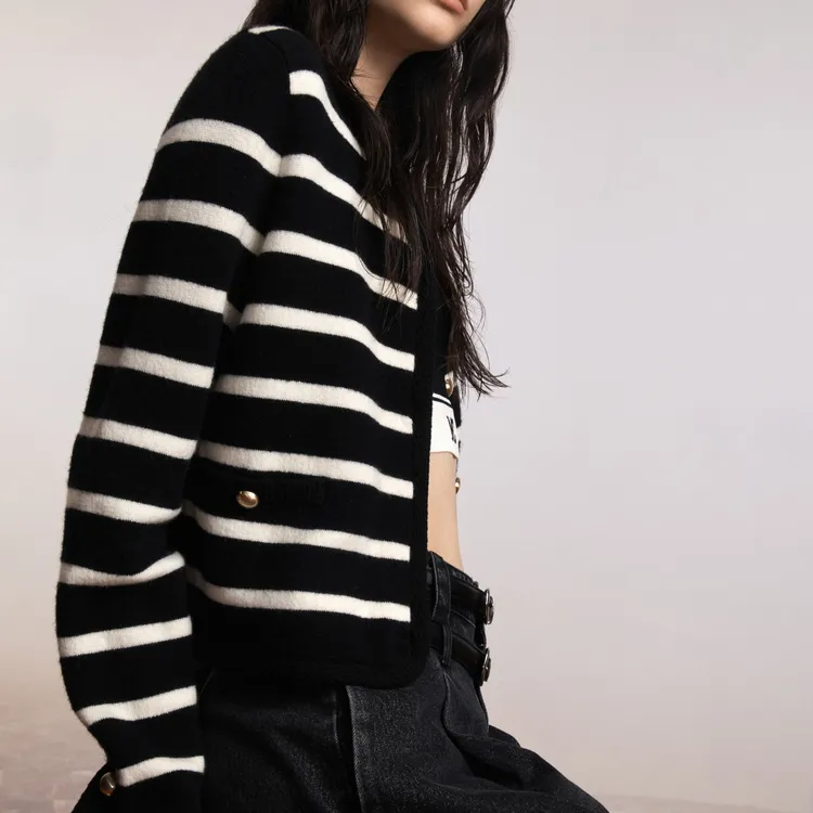 MO&CO Velvet Jackets Women's Black White Stripes-2
