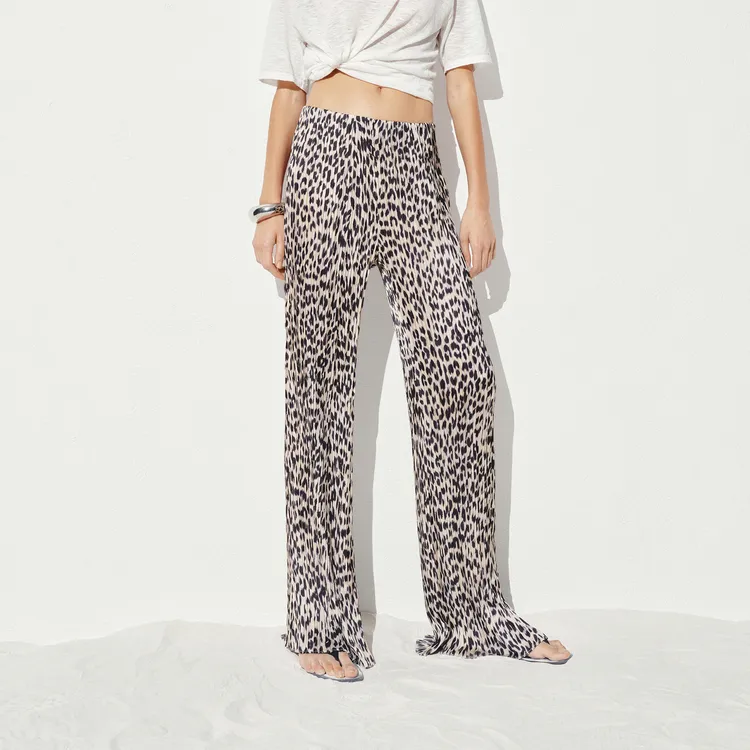 MOCO Casual Pants Women's Camel Brown Leopard Print-3