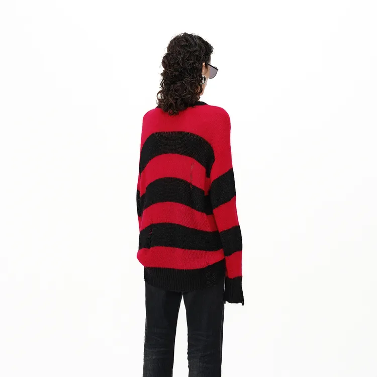 MOCO Sweater Women's Red Black Stripes-2