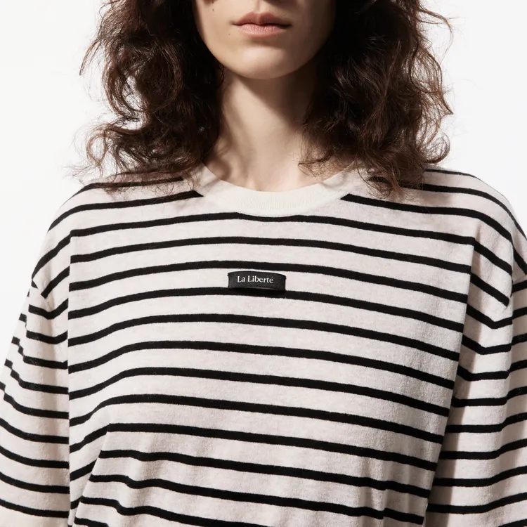 MOCO T Shirt Women's White Black Stripes-7