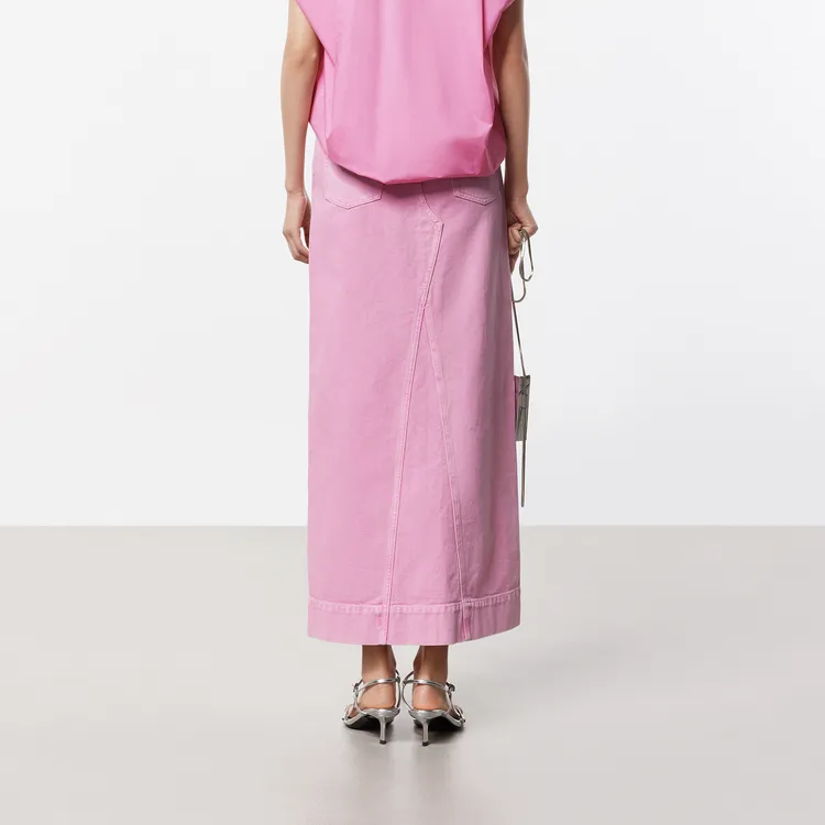 MOCO Denim Long Skirts Women's Rose Red-3