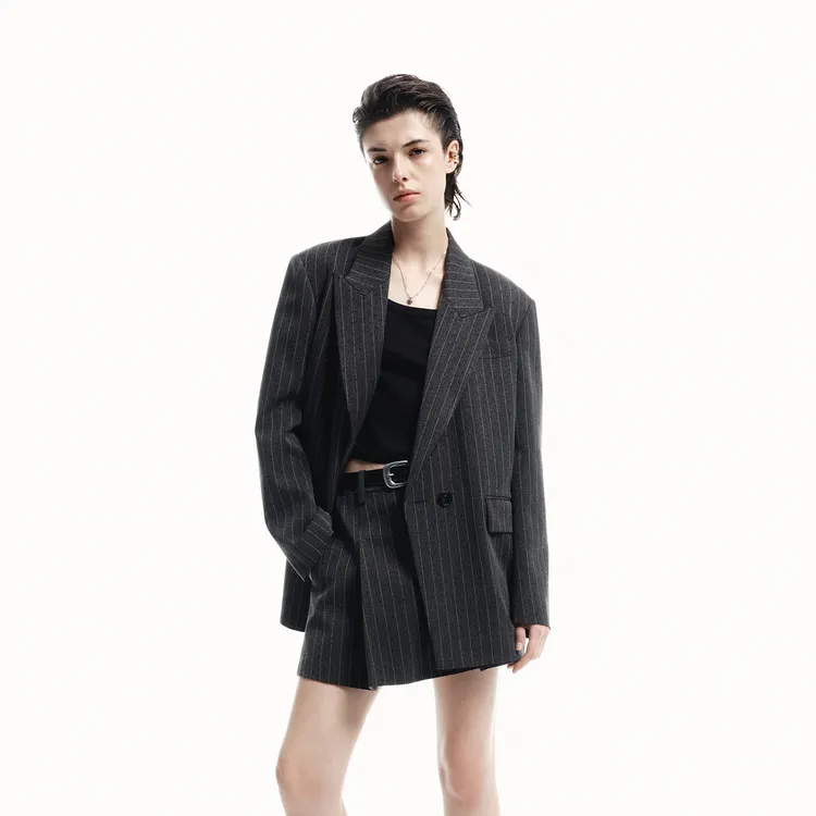 MOCO Business Suit Women's Gray With White Stripes-2
