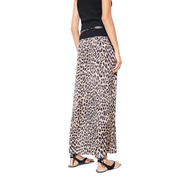 MOCO Casual Long Skirt Women's Camel Brown Leopard Print-1