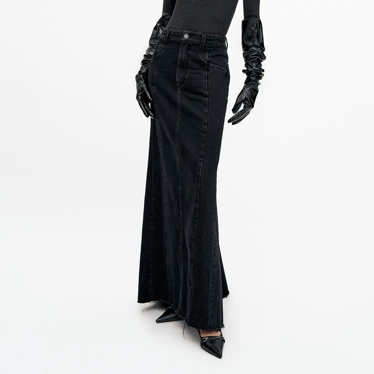 MOCO Denim Long Skirts Women's Denim Black-4