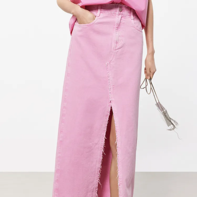 MOCO Denim Long Skirts Women's Rose Red-4