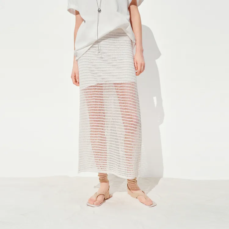 MO&CO Casual Long Skirts Women's Raw White-2