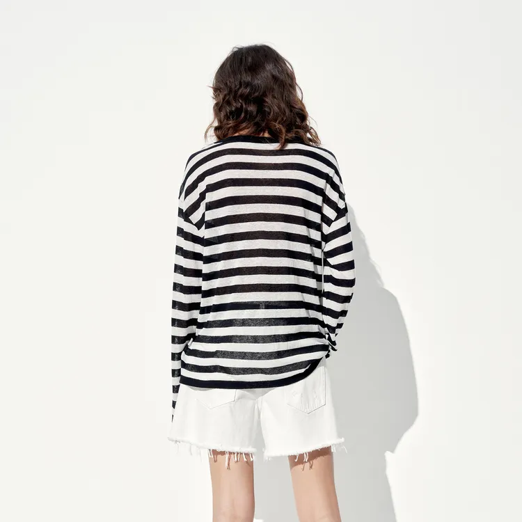 MOCO Knitwear Women's White Black Stripes-1