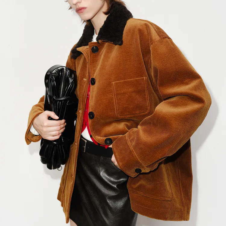 MOCO Velvet feel Coat Women's Tobacco Brown-3